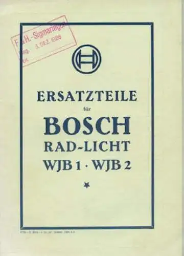 Bosch Rad-Licht Ersatzteilliste WJB 1 + 2 11.1927