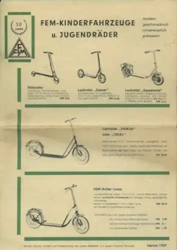 FEM Kinder- u. Jugendräder Prospekt Herbst 1959