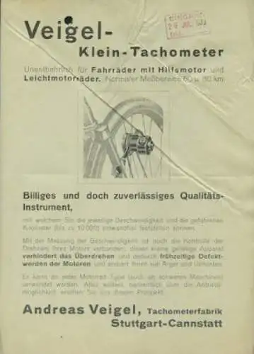 Veigel Klein-Tachometer Prospekt 1933