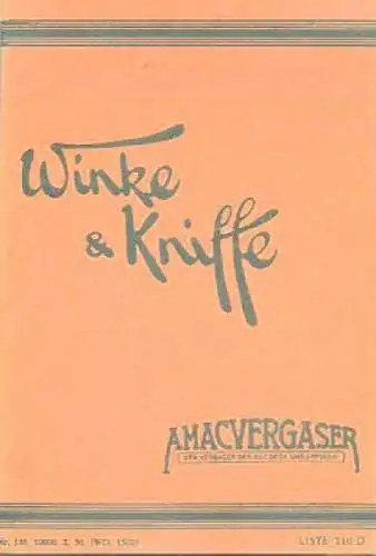 Amac Winke und Kniffe Vergaser Typ 4 5 6 1930