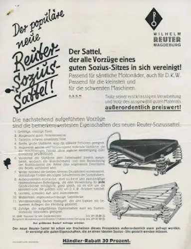 Reuter Sozius Sattel Prospekt ca. 1930