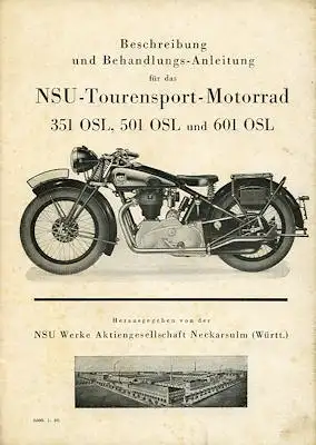 NSU 351 OSL, 501 OSL u. 601 OSL Bedienungsanleitung 1939