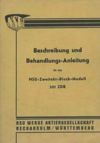 NSU 201 ZDB Bedienungsanleitung ca. 1934