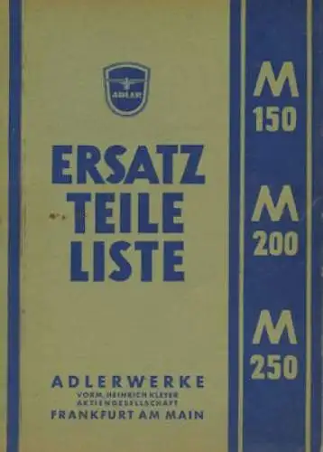 Adler M 150 200 250 Ersatzteilliste 5.1953