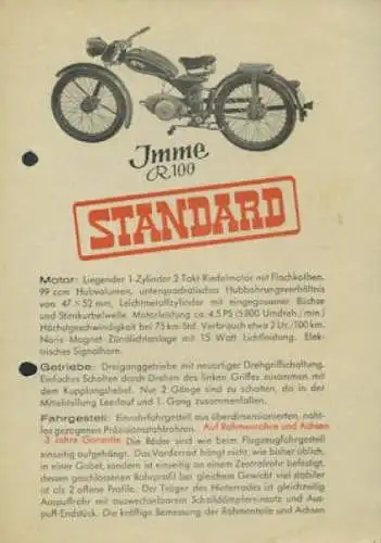 Imme R 100 Standard Prospekt ca. 1950