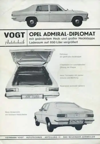 Vogt / Opel Admiral / Diplomat Prospekt ca. 1970