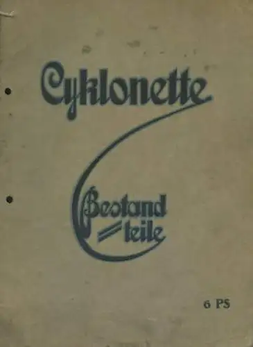 Cyklonette 6 PS Ersatzteilliste ca. 1920