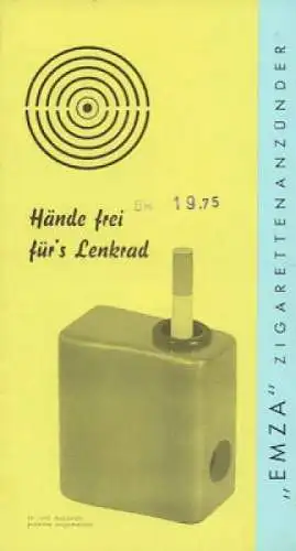 Emza Zigarettenanzünder Prospekt 1950er Jahre