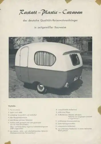 Rastatt Plastic Wohnwagen Prospekt ca. 1962