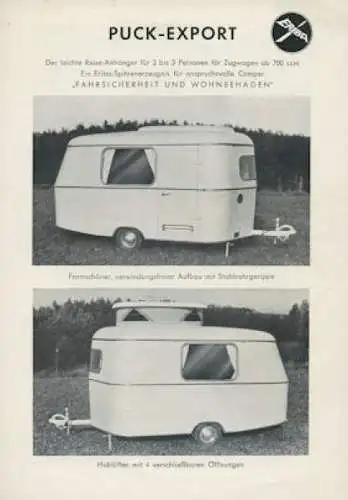 Eriba Wohnwagen Puck-Export Prospekt 1960er Jahre