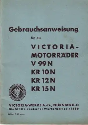 Victoria V 99N, KR 10N, KR 12N und KR 15N Bedienungsanleitung 7.1940