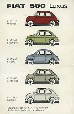 Fiat 500 Luxus / Familiare Farben ca. 1963