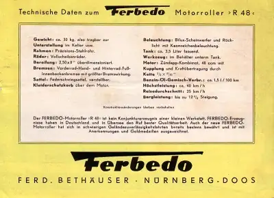 Ferbedo Motorroller R 48 Prospekt 1950er Jahre