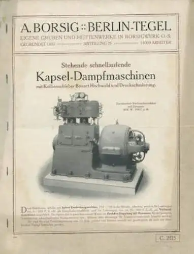 A. Borsig / Berlin-Tegel Dampfmaschinen Prospekt 1920er Jahre