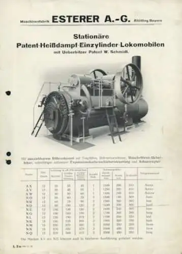 Esterer / Altötting Stationäre Lokomobilen Prospekt 1938