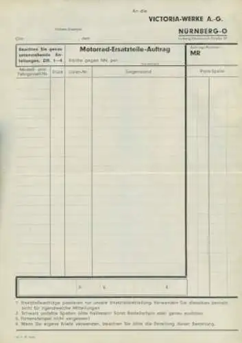 Victoria Ersatzteil-Auftrag 1.1939