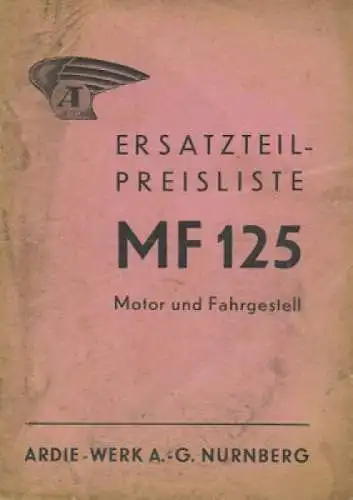 Ardie MF 125 Ersatzteilpreisliste 1937-1940