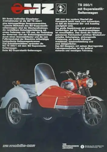 MZ TS 250/1 mit Seitenwagen Prospekt 1978