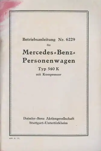 Mercedes-Benz Typ 540 K Bedienungsanleitung 5.1937