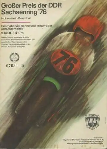 Programm Int. Sachsenringrennen 9.-11.7.1976