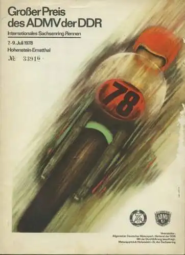 Programm Int. Sachsenringrennen 7.-9.7.1978