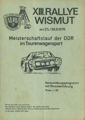 Programm 13. Rallye Wismut 25.-26.9.1976