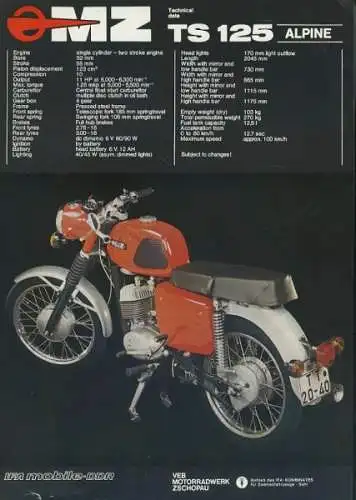 MZ TS 125 Alpine / TS 150 Eagle Prospekt 1979 e