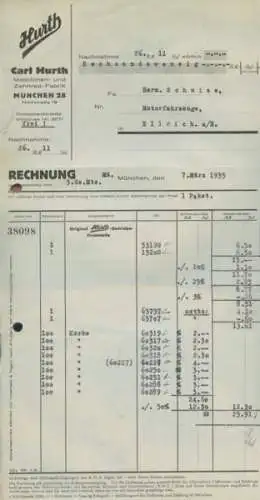 Hurth / München Rechnung von 1935