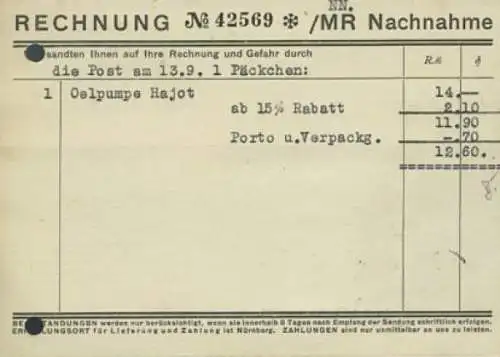 Victoria Rechnung von 1935