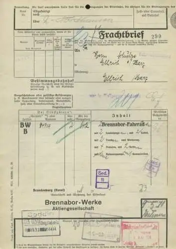 Brennabor Fahrrad Frachtbrief 1933