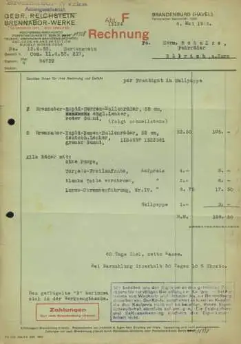 Brennabor Fahrrad Rechnung von 1933