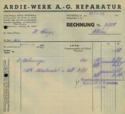 Ardie 3 Teile Rechnungen von 1935