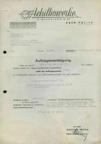 Achilles / Ober-Politz Rechnung von 1941