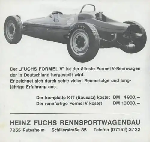 Fuchs Formel V Typ F 3 Prospekt ca. 1970