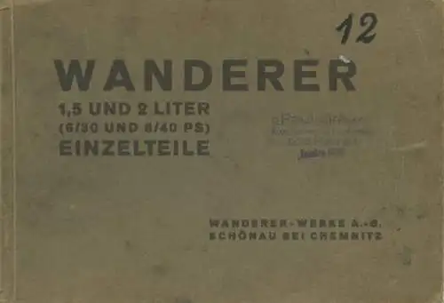 Wanderer W 10 6/30 und 8/40 PS Ersatzteilliste 1928