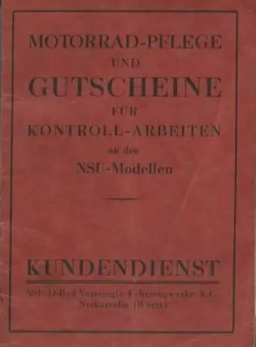 NSU Kundendienstheft 201 OS, 351 S, 501 S und 500 SS 1935