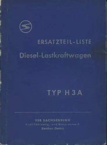 Sachsenring H 3 A Ersatzteilliste 10.1957