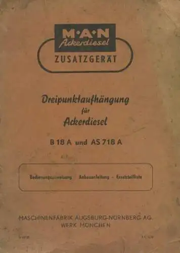 MAN Schlepper Zusatzgerät Bedienungsanleitung 1960er Jahre