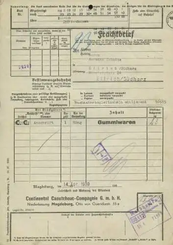 Continental Hannover Frachtbrief 1938/39