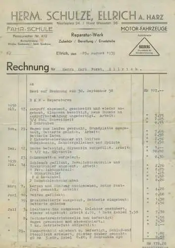 Hermann Schulze, Ellrich 10 Rechnungen 1930er Jahre