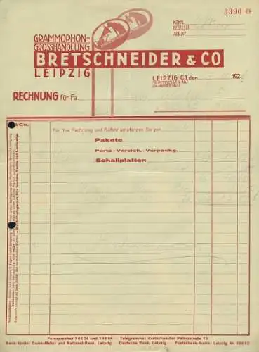 Bretschneider & Co. Leipzig Rechnung 1928/30