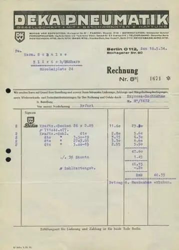 Deka Pneumatik / Berlin Rechnung 1933/34