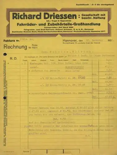 Richard Driessen, Hannover Rechnung 1928