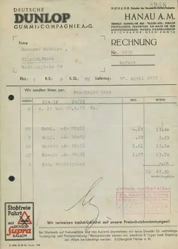 Deutsche Dunlop Gummi Companie, Hanau Rechnung 1934/35