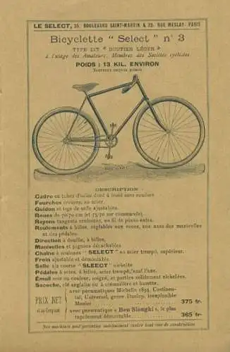 Manufacture des Cycles Select Katalog 1894