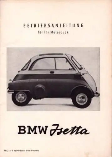 BMW Isetta Motorcoupé Bedienungsanleitung 3.1962