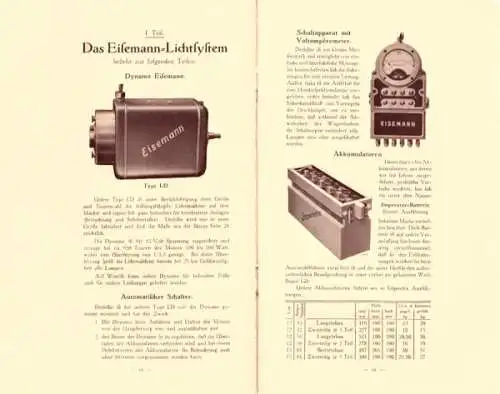 Eisemann`s Elektrische Beleuchtung mit Selbst-Anlasser 1914