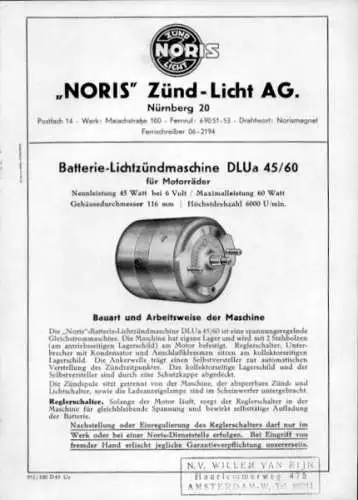 Noris Batterie-Lichtzündmaschine DLUa 45/60 9.1951