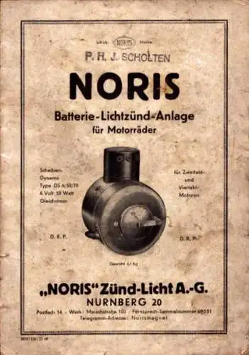 Noris Batterie-Lichtzünd-Anlage für Motorräder DS 6/50/70 1938