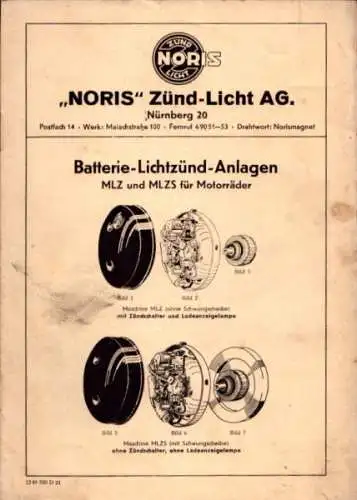 Noris Batterie-Lichtzünd-Anlagen für Motorräder MLZ und MLZS 12.1949